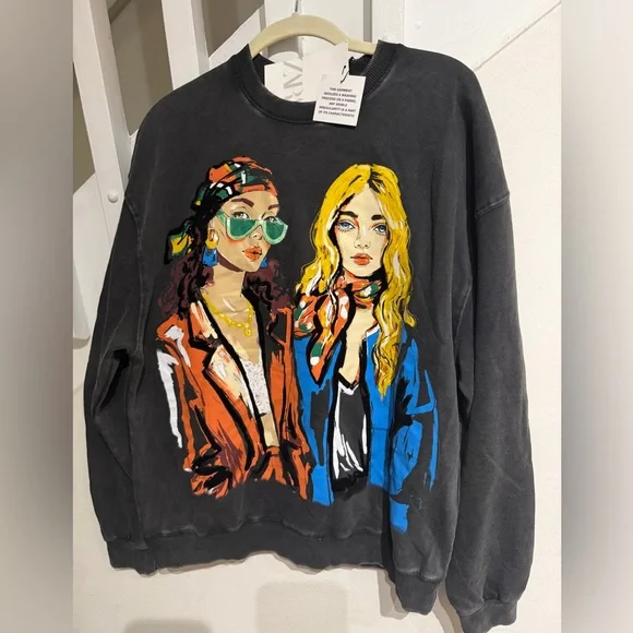 Zara Charcoal Sweatshirt with Orange Detail M - Picture 2 of 5